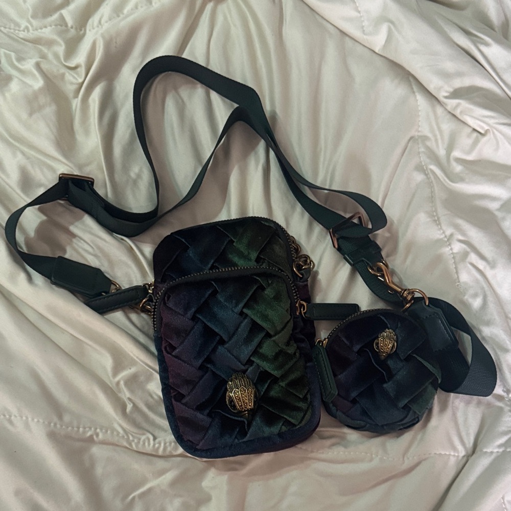 Kurt Geiger Black and Green Woven Crossbody Bag Set